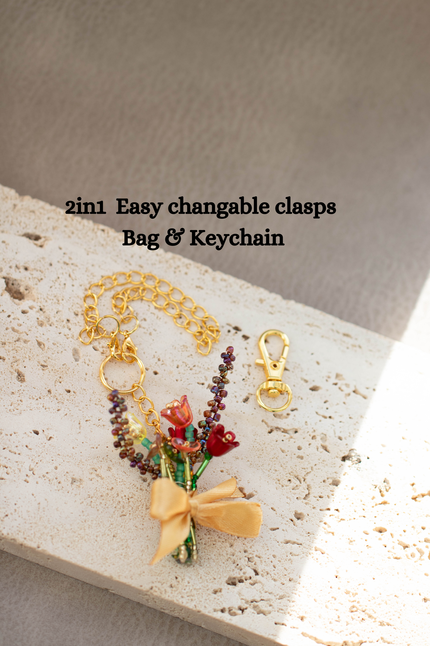 Handmade Beaded Flower Bouquet Keychain – Colorful Spring Tulip Charm