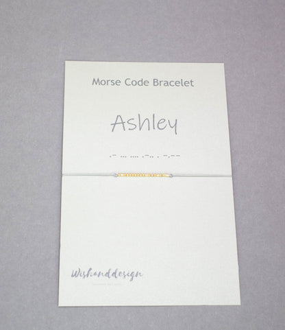 Single personalized Morse Code bracelet with sterling silver beads and custom secret message.