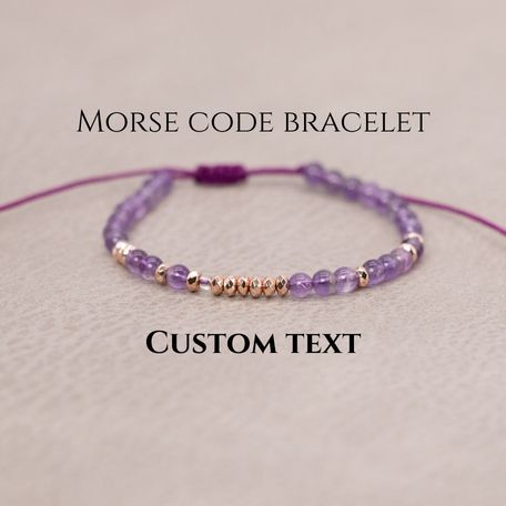 Amethyst Calm Bracelet – Amethyst Hematite Morse Code Bracelet – Secret Message Bracelet