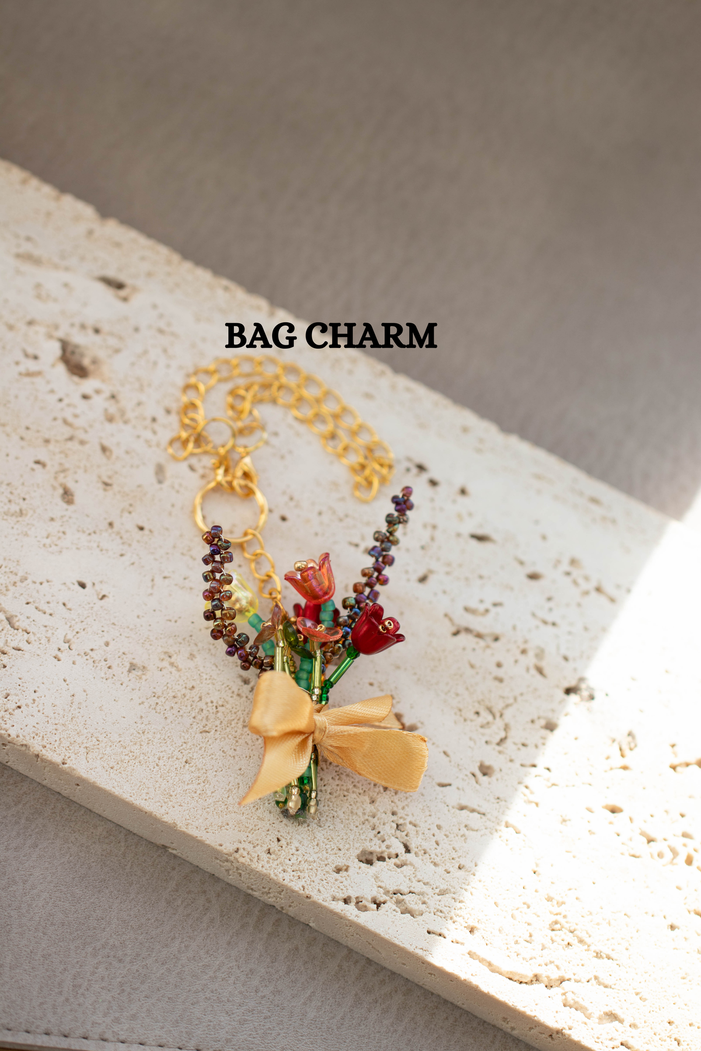 Handmade Beaded Flower Bouquet Keychain – Colorful Spring Tulip Charm