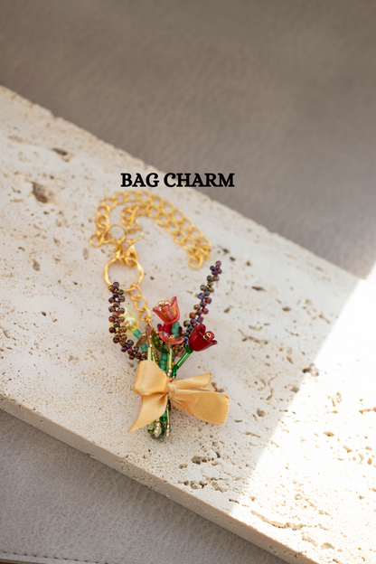 Handmade Beaded Flower Bouquet Keychain - Spring Tulip Charm - BAG CHARM, handmade beaded flower bouquet keychain