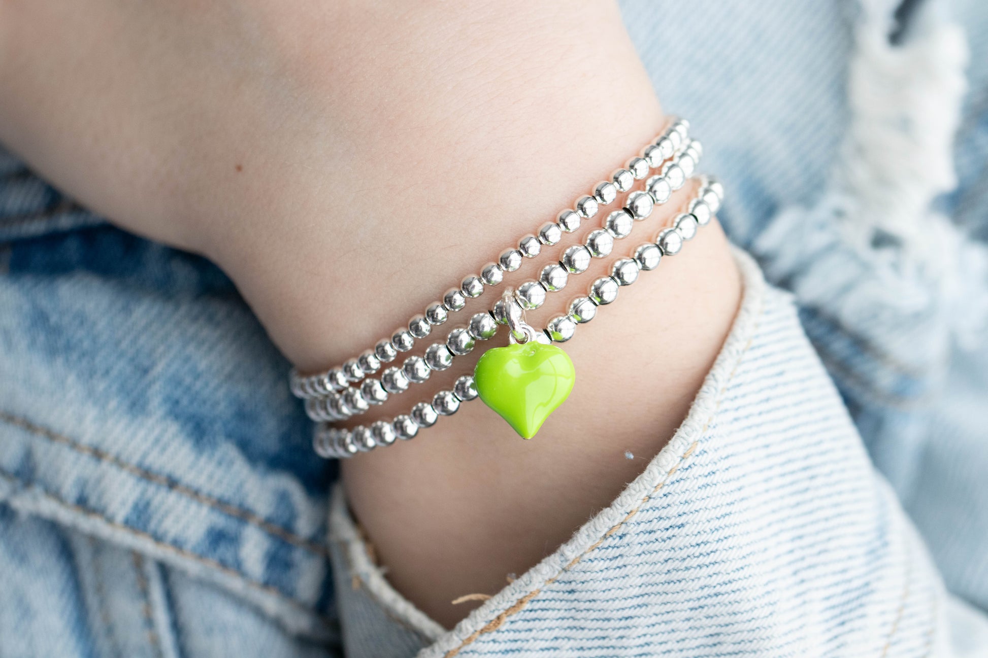 Sterling silver puff heart charm bracelet