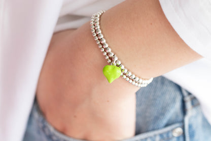 Sterling silver puff heart charm bracelet