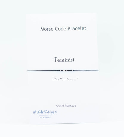 Feminist Morse Code Bracelet - handmade Morse code bracelet with glass seed beads on nylon cord, photo 5 of 10