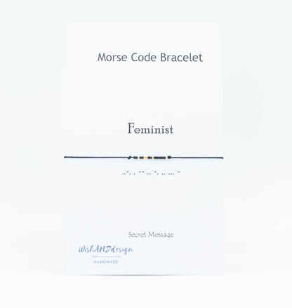 Feminist Morse Code Bracelet - handmade Morse code bracelet with glass seed beads on nylon cord, photo 6 of 10
