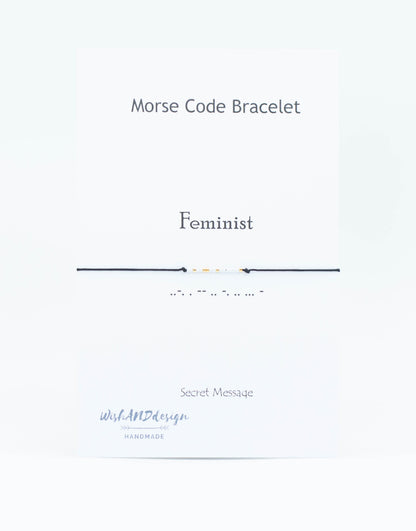 Feminist Morse Code Bracelet - handmade Morse code bracelet with glass seed beads on nylon cord, photo 4 of 10