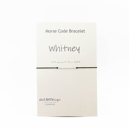 Single personalized Morse Code bracelet with sterling silver beads and custom secret message.