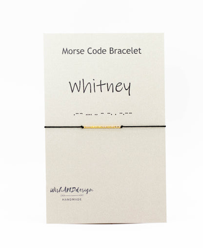 Single personalized Morse Code bracelet with sterling silver beads and custom secret message.