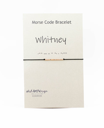 Single personalized Morse Code bracelet with sterling silver beads and custom secret message.