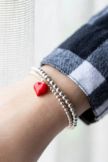 Red Heart Charm Bracelet - Sterling Silver - handmade 925 sterling silver beaded bracelet, photo 2 of 5
