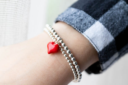 Red Heart Charm Bracelet - Sterling Silver - handmade 925 sterling silver beaded bracelet, photo 4 of 5