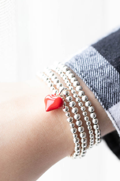 Red Heart Charm Bracelet - Sterling Silver - handmade 925 sterling silver beaded bracelet, photo 5 of 5