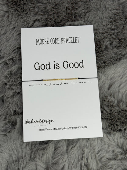 God Is Good Morse Code Bracelet - handmade Morse code bracelet with glass seed beads on nylon cord, photo 2 of 6