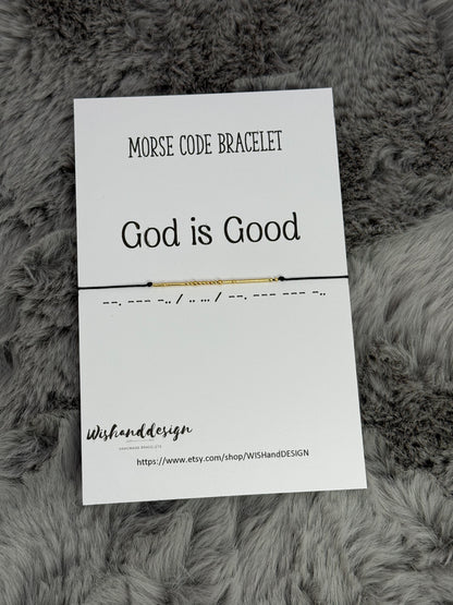 God Is Good Morse Code Bracelet - handmade Morse code bracelet with glass seed beads on nylon cord, photo 3 of 6