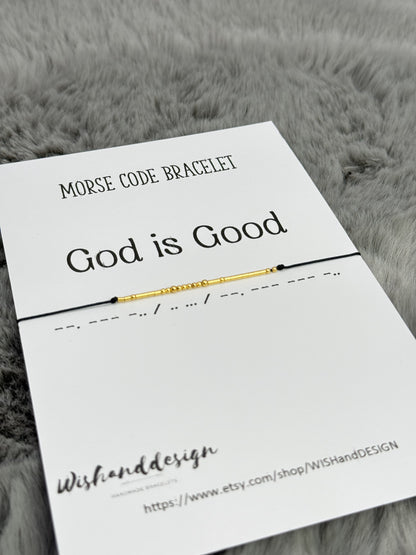 God Is Good Morse code bracelet with sterling silver beads