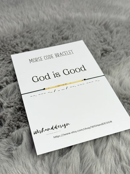 God Is Good Morse Code Bracelet - handmade Morse code bracelet with glass seed beads on nylon cord, photo 4 of 6