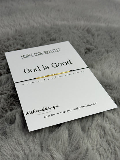 God Is Good Morse Code Bracelet - handmade Morse code bracelet with glass seed beads on nylon cord, photo 5 of 6
