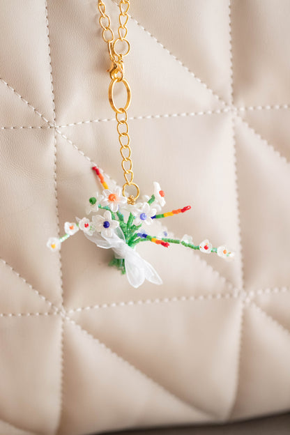 Handmade Rainbow Pride Flower Bouquet Keychain - LGBTQ+ Bag Charm - handmade beaded flower bouquet keychain, photo 7 of 11
