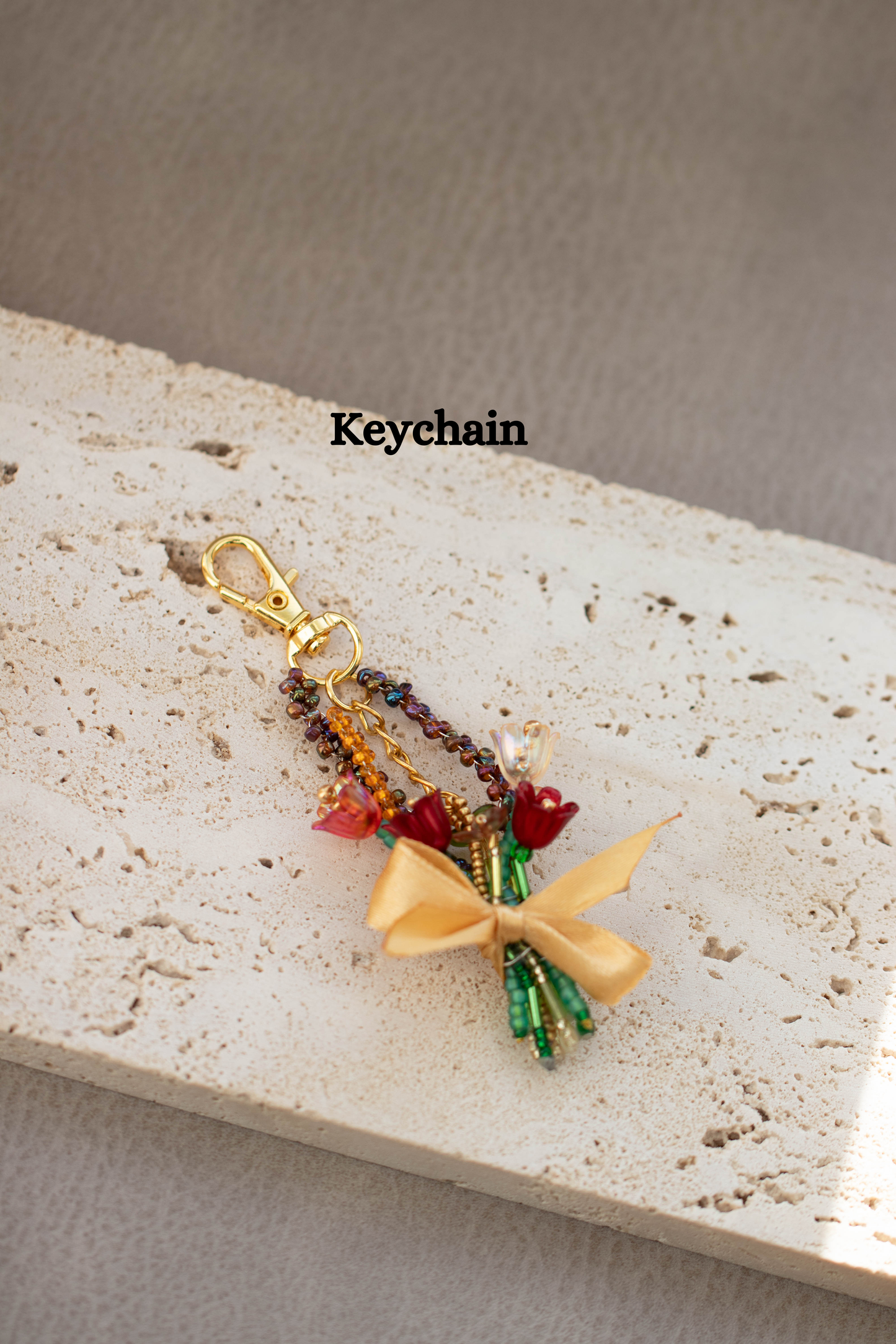 Handmade Beaded Flower Bouquet Keychain – Colorful Spring Tulip Charm