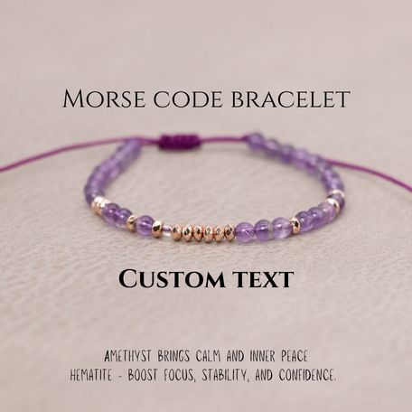 Amethyst Calm Bracelet – Amethyst Hematite Morse Code Bracelet – Secret Message Bracelet