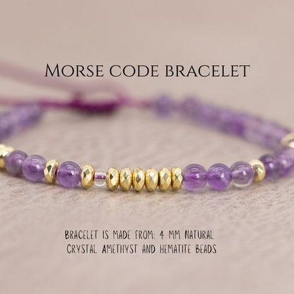 Amethyst Calm Bracelet – Amethyst Hematite Morse Code Bracelet – Secret Message Bracelet