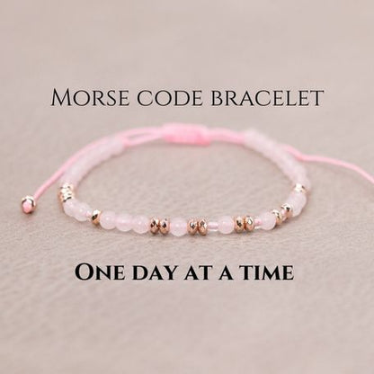 Love bracelet - Rose quartz Hematite Morse code bracelet - Secret message bracelet
