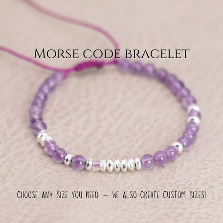 Amethyst Calm Bracelet – Amethyst Hematite Morse Code Bracelet – Secret Message Bracelet