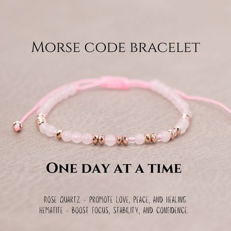 Love bracelet - Rose quartz Hematite Morse code bracelet - Secret message bracelet