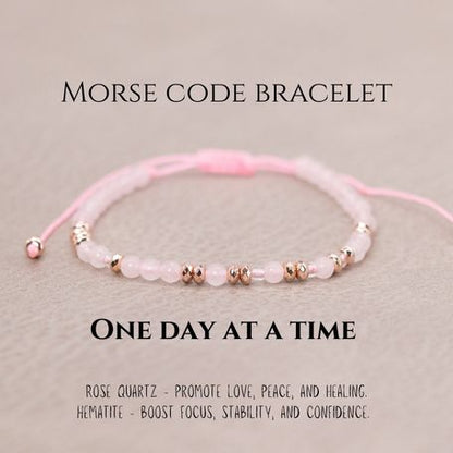 Love bracelet - Rose quartz Hematite Morse code bracelet - Secret message bracelet