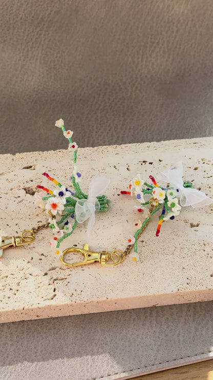 Handmade Rainbow Pride Flower Bouquet Keychain - LGBTQ+ Bag Charm
