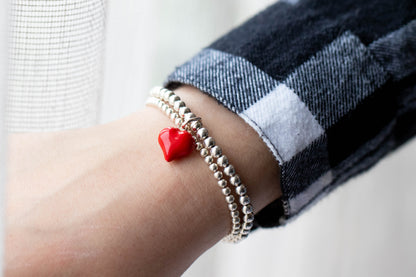 Red Heart Charm Bracelet - Sterling Silver - handmade 925 sterling silver beaded bracelet, photo 3 of 5