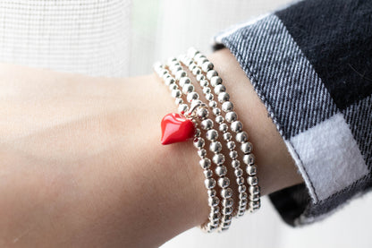Red heart charm bracelet in 925 sterling silver